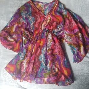 Vintage retro rainbow leopard print tunic blouse